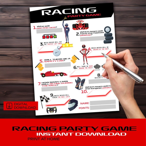 FORMULA PARTY GAME | Party Game Formula Decoration | Watch Party Formula | Watch Party Game | Printable Racing Party Trivia | Racing Decor