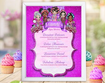 Editable Spa Menu: Tween Birthday Party Decoration (Digital)