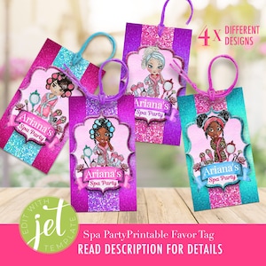 Editable Spa Party Favor Tags: 4 Designs (Digital Download)