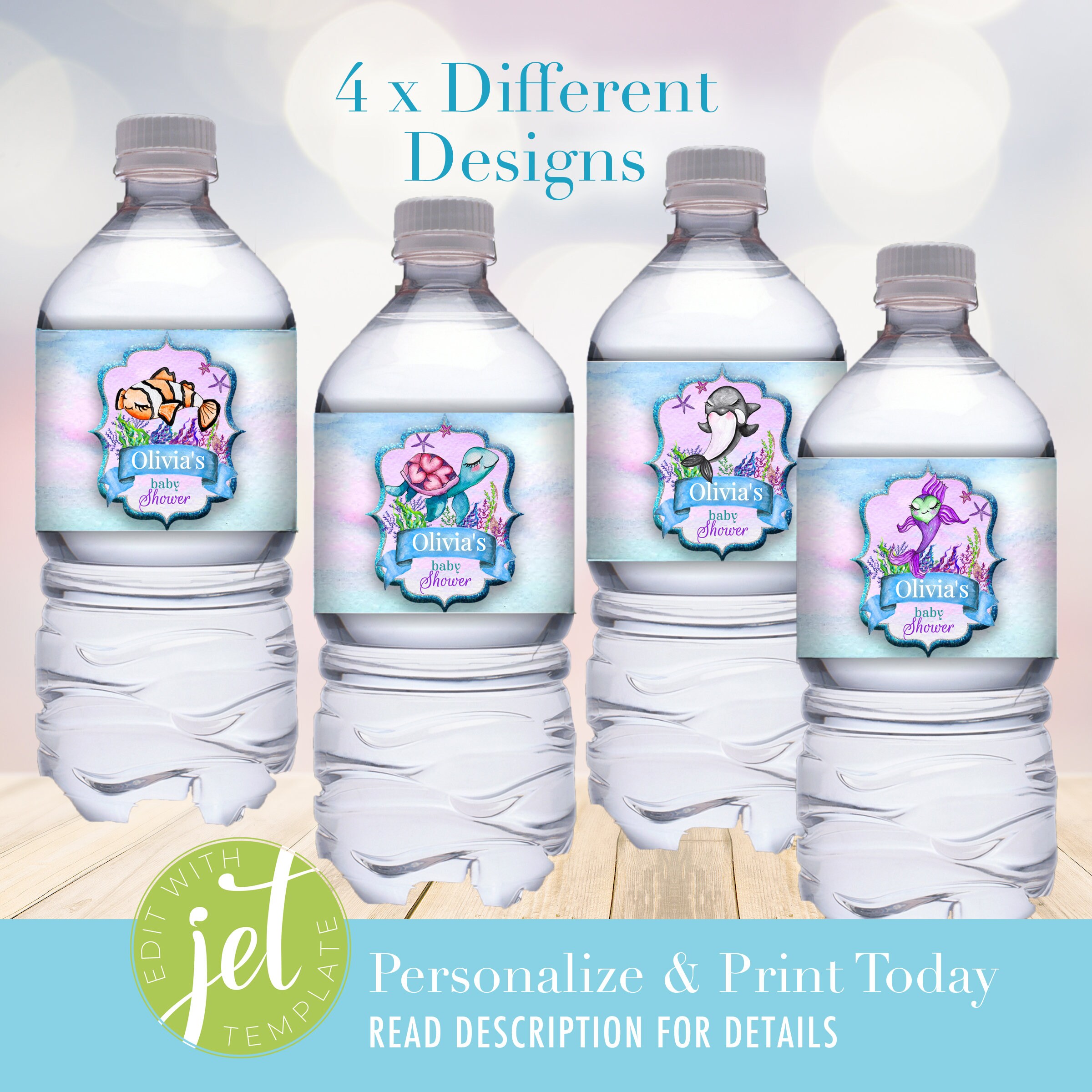 Water Bottle Clip Art Pack - 8 piece set - multicolored/BW (The