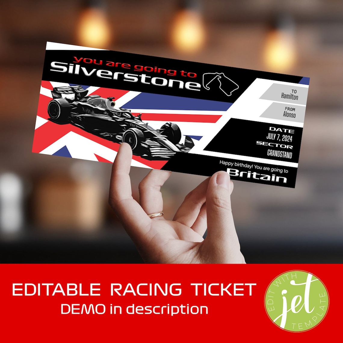 Silverstone Formula Ticket Template, Custom Formula Race Gift Voucher ...