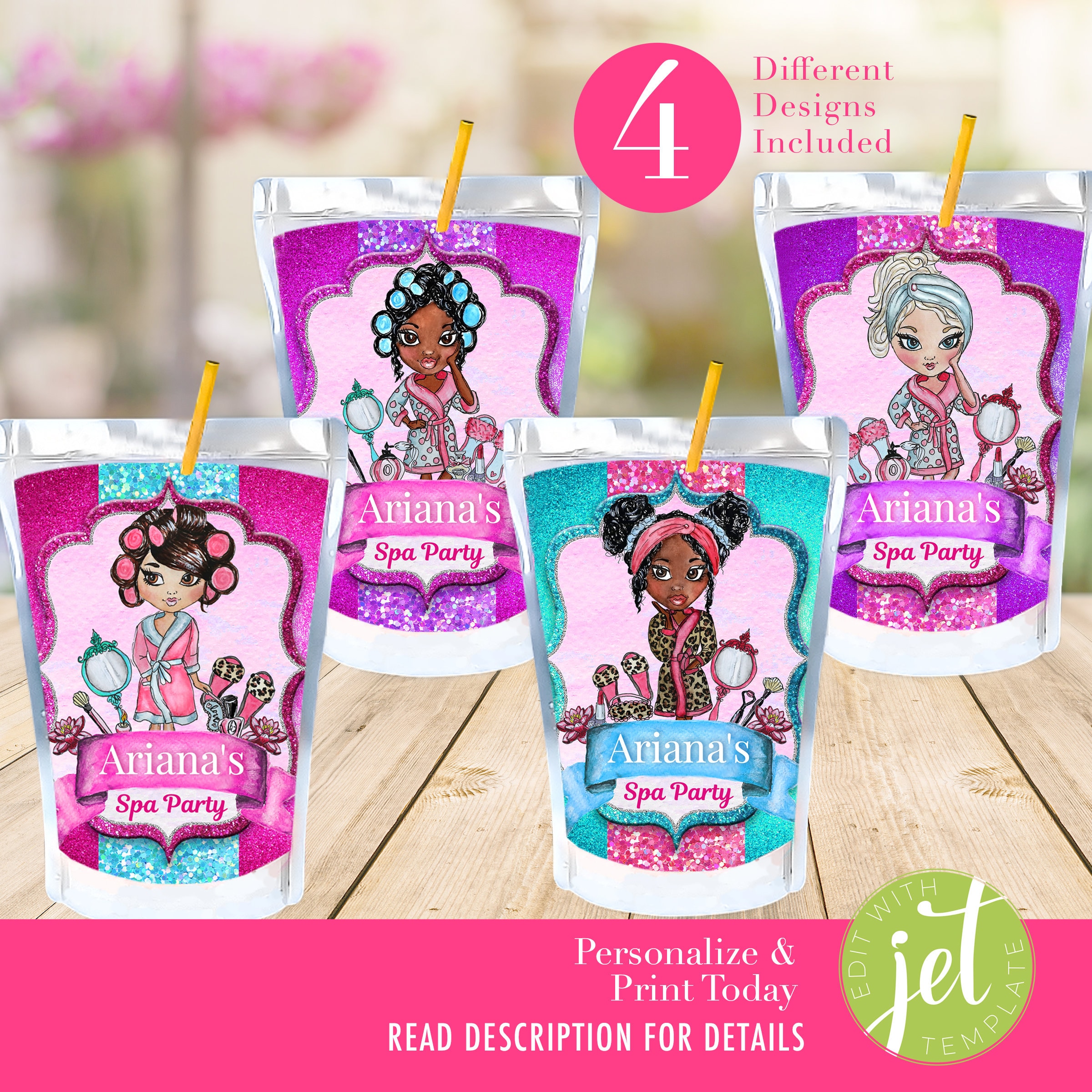 Editable Spa Party Favors Juice Pouch Labels Glam Party - Etsy