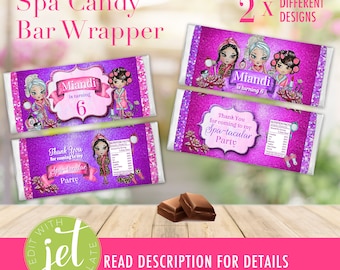 Editable Spa Party Chocolate Bar Wrapper: 2 Designs (Digital File)