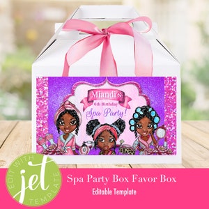 Spa Party Favor Box, Spa Party Favors, African American, Treat, Goodie, Gift Party, Gable box, Birthday Instant Digital Download