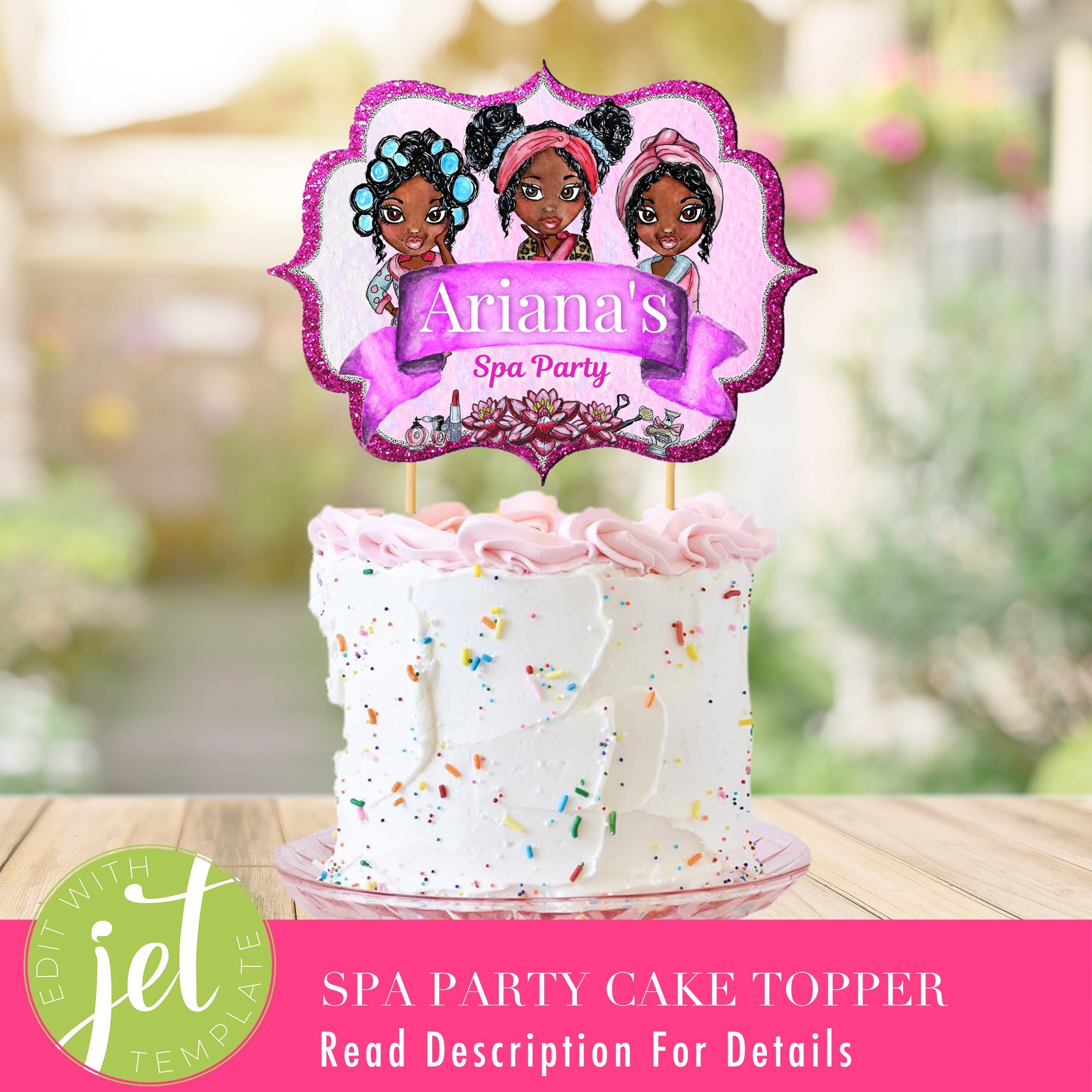 PRINTABLE Girls Spa Party Cake Topper Spa Birthday Custom Centrepiece