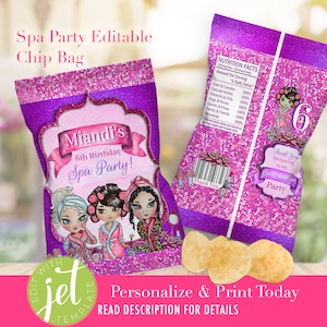 Spa Party Chip Bag: Editable Birthday Favor (Digital File)