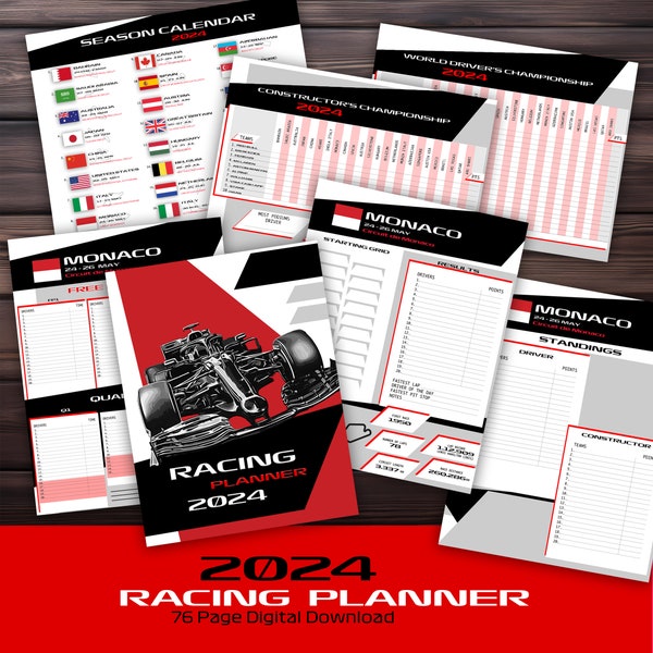 Racing Season Journal Planner FORMULA | Racing Gift  | Formula Standings Tracker | 2024 Racing Calendar | Instant Download |