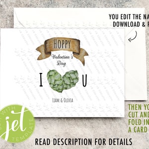 Hoppy Valentines Day, I Love You - Druckbare Valentinstagskarte für Bierliebhaber - Sofort Download Valentinstagskarten - Personalisierbar