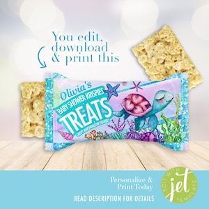 Under the Sea Baby Shower Favors Rice Squares Treats EDITABLE | Beach Printable Nautical Theme | Ocean Baby Shower | Shower favors