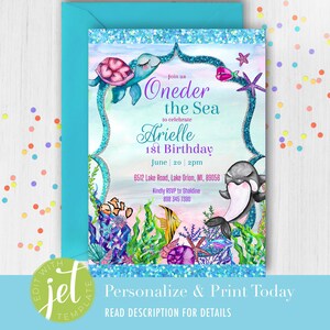 PRINTABLE Oneder The Sea Invitation Template, Sea Animals First Birthday Invite, Sea Creatures Summer Unisex Invite