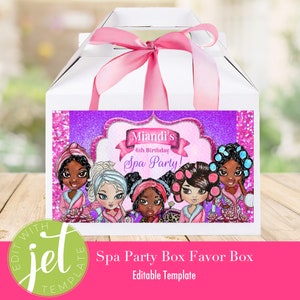 Editable Spa Party Favor Box: African American Girls Birthday (Digital Download)