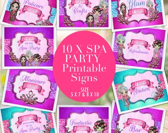 Spa Party Printable Signs: Girls Birthday Decorations (Digital Download)