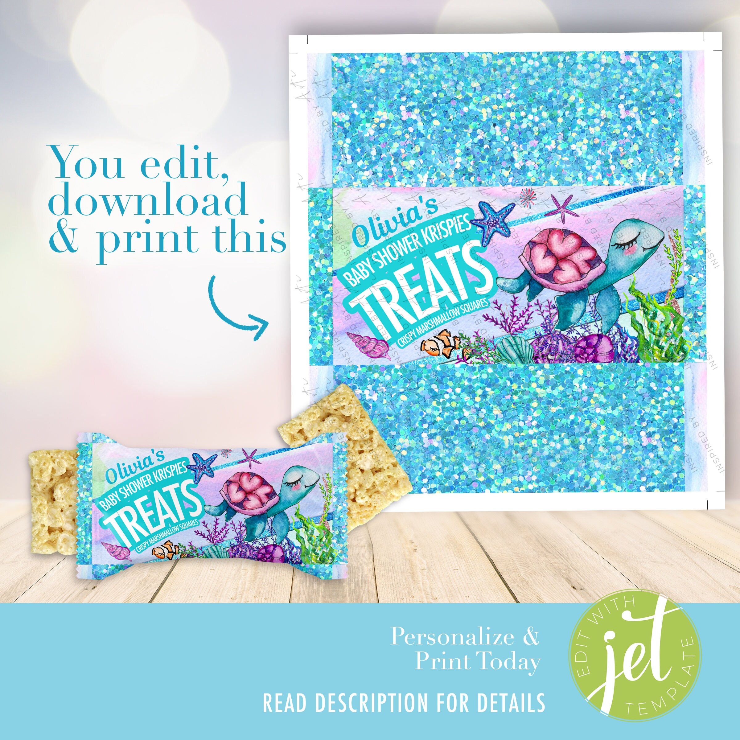 Under the Sea Baby Shower Favors: Rice Squares Wrapper (EDITABLE) - Etsy