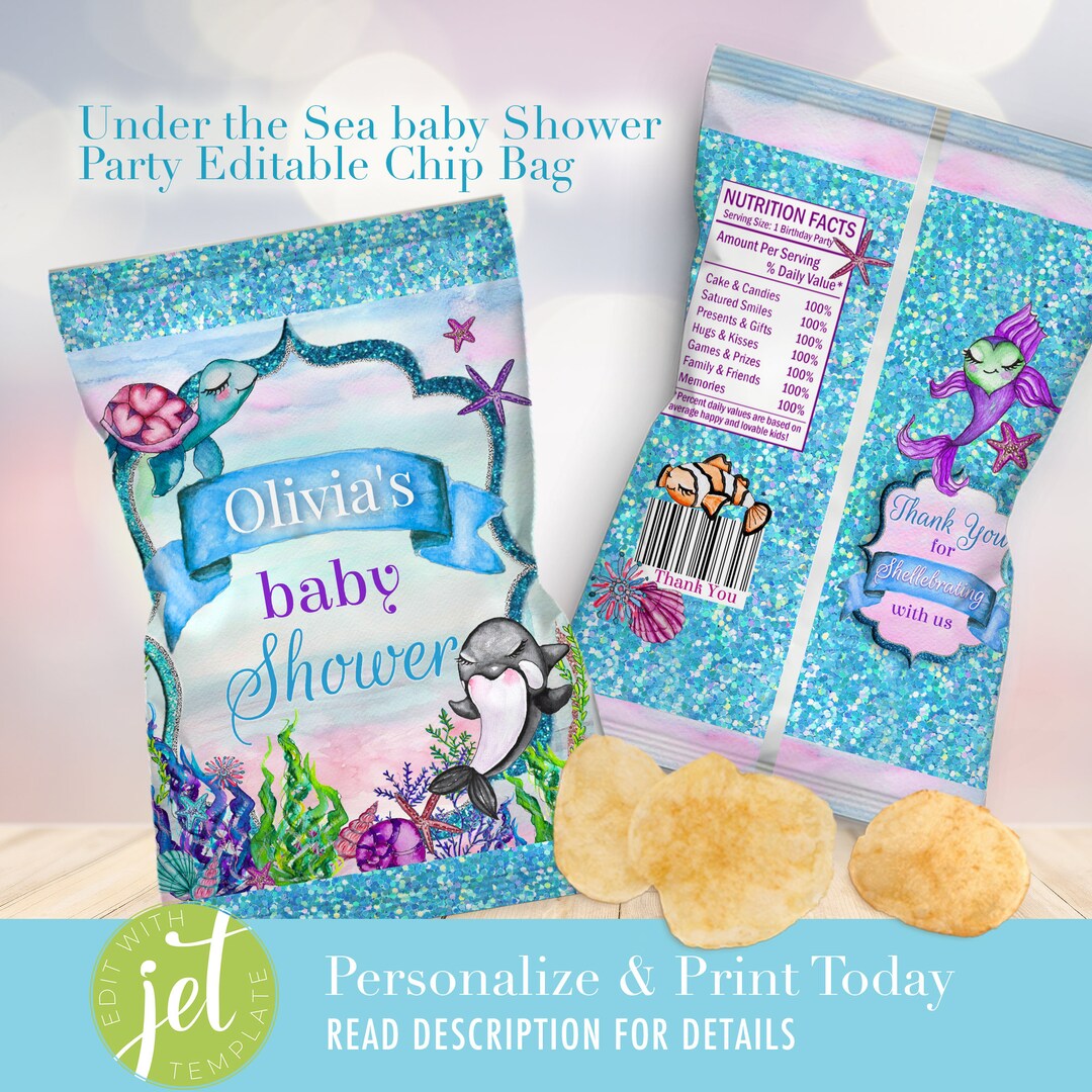 Under the Sea Baby Shower Favors Chip Bags EDITABLE | Beach Printable ...