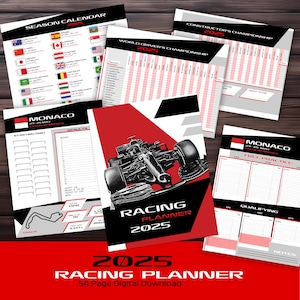 54 Pagina | Seizoensjournaal Formule Racing 2025 | Kampioenschap coureurs en constructeurs | Race-informatiebladen GRATIS formule-partygame + kalender