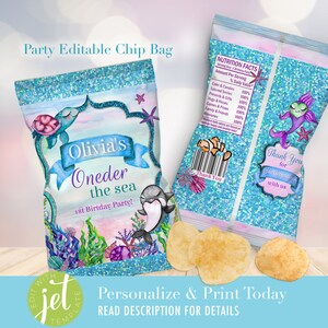 Oneder the Sea Birthday Party Favors Chip Bags EDITABLE | Beach Printable Nautical Theme | Ocean Baby Shower | Underwater Favors