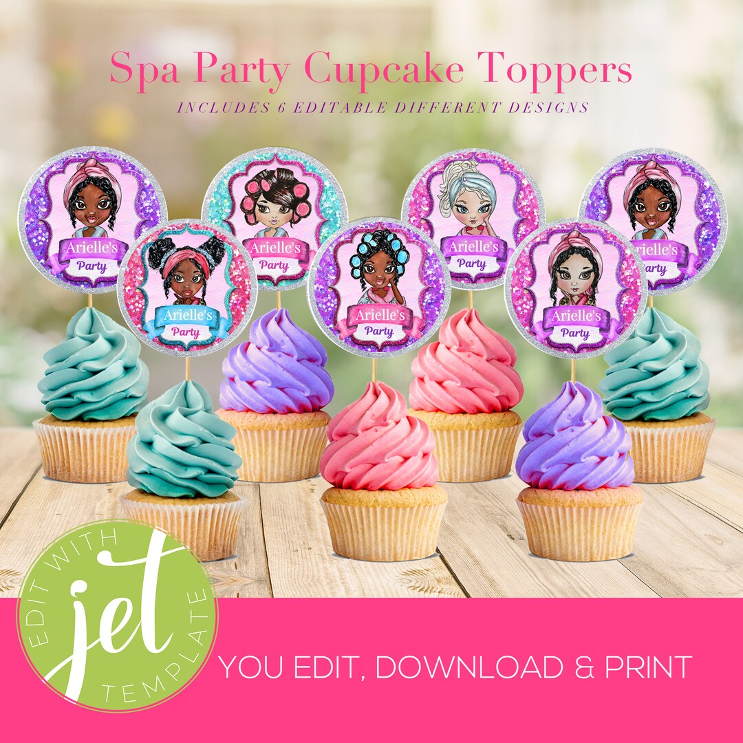 Girls Spa Party Cupcake Toppers | Spa Birthday Printables | Spa Labels ...