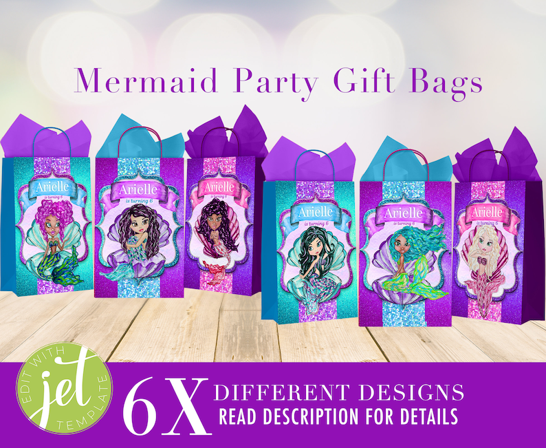 Mermaid Party Favor Bags African American Mermaid Favors Décor, Treat Goodie, Gift Party, Loot