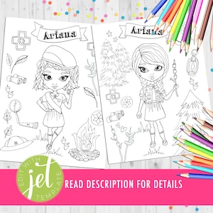 Girl Scouts Brownie Coloring Sheet, Girl Scouts Activity, Printable Instant Download, Camping Activity, Girls Party Coloring Pages