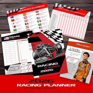 2026 Formel Rennsaison Notizbuch | 113 Seiten Racing Planner | Fahrer- & Team-Tracker | Rennkalender | Druckbares Motorsport Journal
