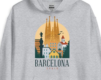 Felpa con cappuccio Barcelona Pullover, Felpa con cappuccio Barcelona Skyline, Barcelona Souvenir, Barcelona Gift, Barcelona Hoodie, Barcelona Jumper, Spagna Felpa con cappuccio