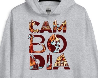 Felpa con cappuccio con pullover della Cambogia, Souvenir cambogiano Khmer, Felpa con cappuccio della Cambogia, Regalo di viaggio della Cambogia, Maglione della Cambogia, Phnom Penh di Siem Reap