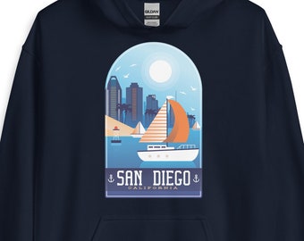 San Diego California Pullover Hoodie, San Diego Skyline Hoodie, San Diego Souvenir, San Diego Gift, San Diego Jumper, San Diego Hoodie