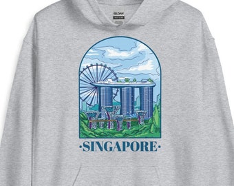 Singapore Pullover Felpa con cappuccio, Singapore Skyline Felpa con cappuccio, Singapore Felpa con cappuccio, Singapore Souvenir, Singapore Travel Gift, Singapore Jumper