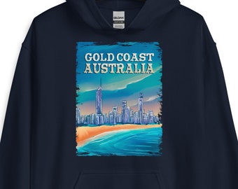 Felpa con cappuccio Gold Coast Australia Pullover, Felpa con cappuccio Gold Coast Skyline, Souvenir Gold Coast, Regalo Australia, Maglione Gold Coast, Felpa con cappuccio Australia