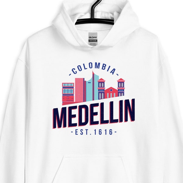 Medellin Colombia Pullover Hoodie, Medellin Jumper, Medellin Souvenir, Medellin Gift, Medellin Skyline Hoodie, Colombia Hoodie Colombia Gift
