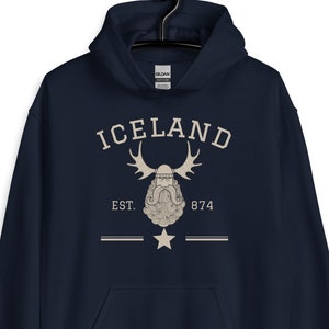 Felpa con cappuccio islandese, maglione vichingo, souvenir islandese atletico vintage, regalo scandinavo, pullover vichingo, nordico norreno nord islandese pile islandese
