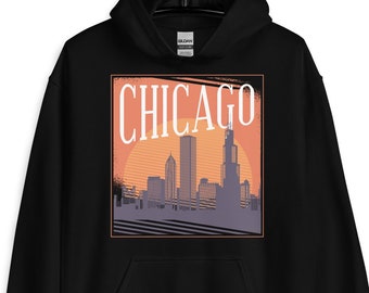 Chicago Pullover Hoodie, Chicago Skyline Hoodie, Chicago Souvenir, Chicago Gift, Chicago Jumper, Chicago Illinois Hoodie, Chicago Sweatshirt