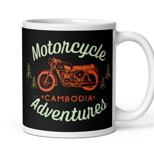 Cambodia Motorcycle Adventures Coffee Mug for Biker, Cambodia Tea Cup, Motorbike Roadtrip Cambodia Souvenir, Cambodia Gift, Cambodia Mug