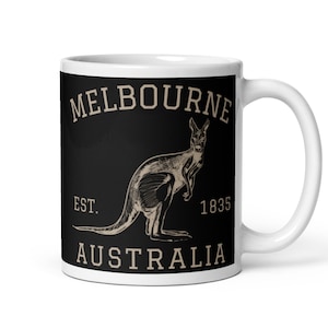 Melbourne Coffee Mug, Australian Kangaroo Mug, Melbourne Tea Cup, Melbourne Australia Aussie Souvenir, Vintage Athletic Melbourne Travel Mug