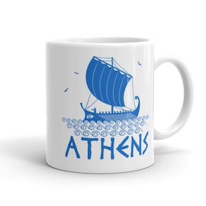 Athens Coffee Mug, Greece Tea Cup, Athens Souvenir, Greek Islands Mug, Trireme Sailboat Mug, Greece Travel Gift, Greece Sailing Coffee Mug