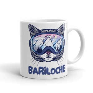 Bariloche Coffee Mug, Bariloche Tea Cup, Argentina Mug Souvenir, Funny Winter Mug, Skiing Cat Mug, Cat Skier Mug, Gift for Skier Snowboarder