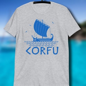 Corfu T-shirt, Greece Shirt, Ionian Sea Tee, Greek Island Tshirt, Greece Travel Souvenir, Trireme Sailboat Traveling Sailing Adventure