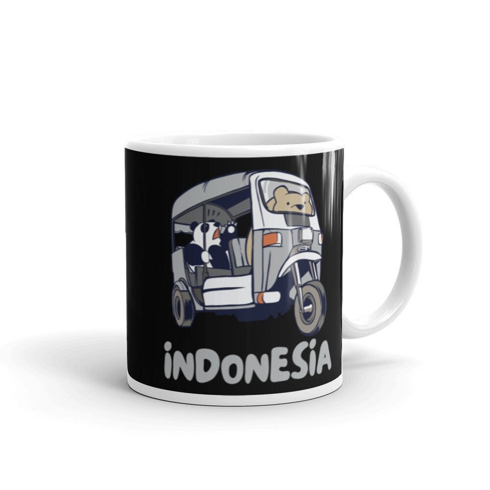 Tasse à Café Indonésie, Tasse Thé Kawaii Panda Bear, Tuk Tuk, Cadeau Souvenir Mug Rickshaw, Bali Jak