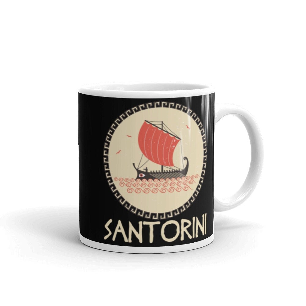 Tasse à Café Santorin, Tasse Cyclades, Souvenir Mug Îles Grecques, Voilier Trireme, Thé de Voyage en