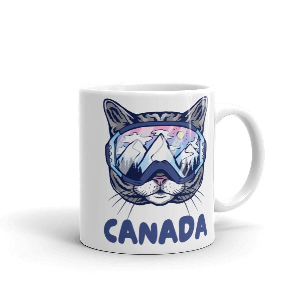 Tasse à Café Canada, Tasse Thé Souvenir de Tasse Ski Mug Drôle d'hiver, Pour Chat Ski, Skieur Chat, 