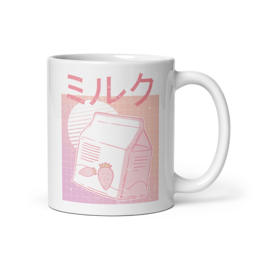 Vaporwave Strawberry Milkshake Coffee Mug Retro Japanese Kawaii Fruit ...