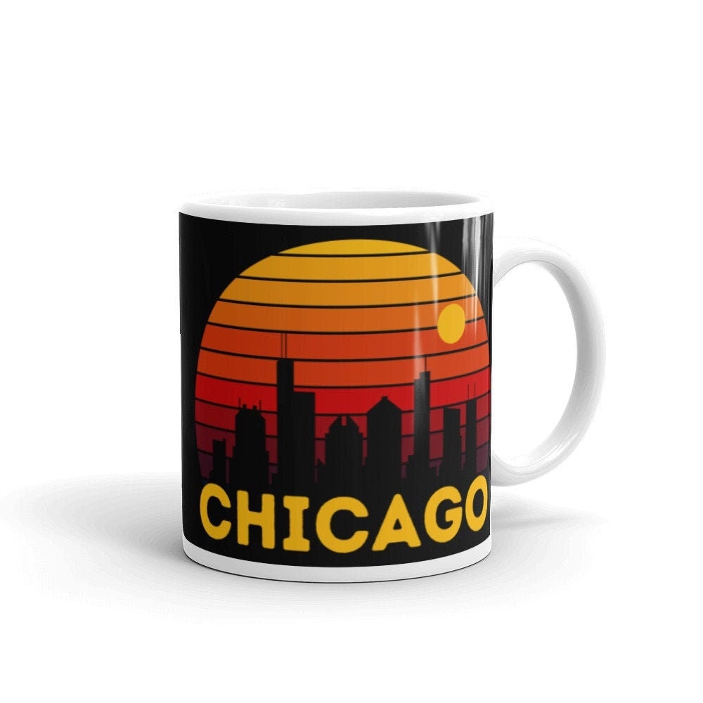 Tasse Chicago, Tasse à Café Chicago Skyline, Souvenir Cadeau Illinois Mug Coffee Cup Tea Vintage Sun