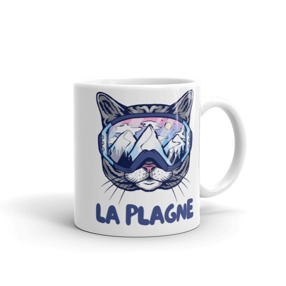 La Plagne Coffee Mug, La Skiing Cat Tea Cup, Français Alps Mug Souvenir, Funny Winter Skier Gift For