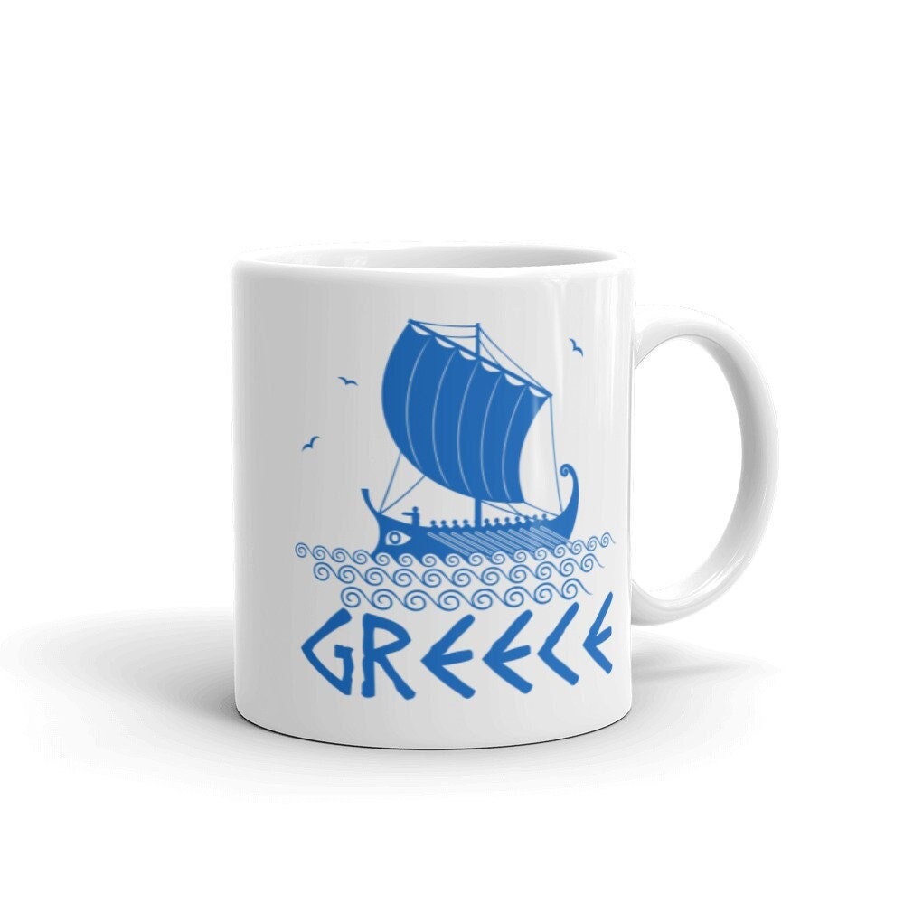 Tasse de Grèce, Tasse Café d'îles Grecques, Thé Trirème, Souvenir Cadeau Mug Voilier Grec, Voile