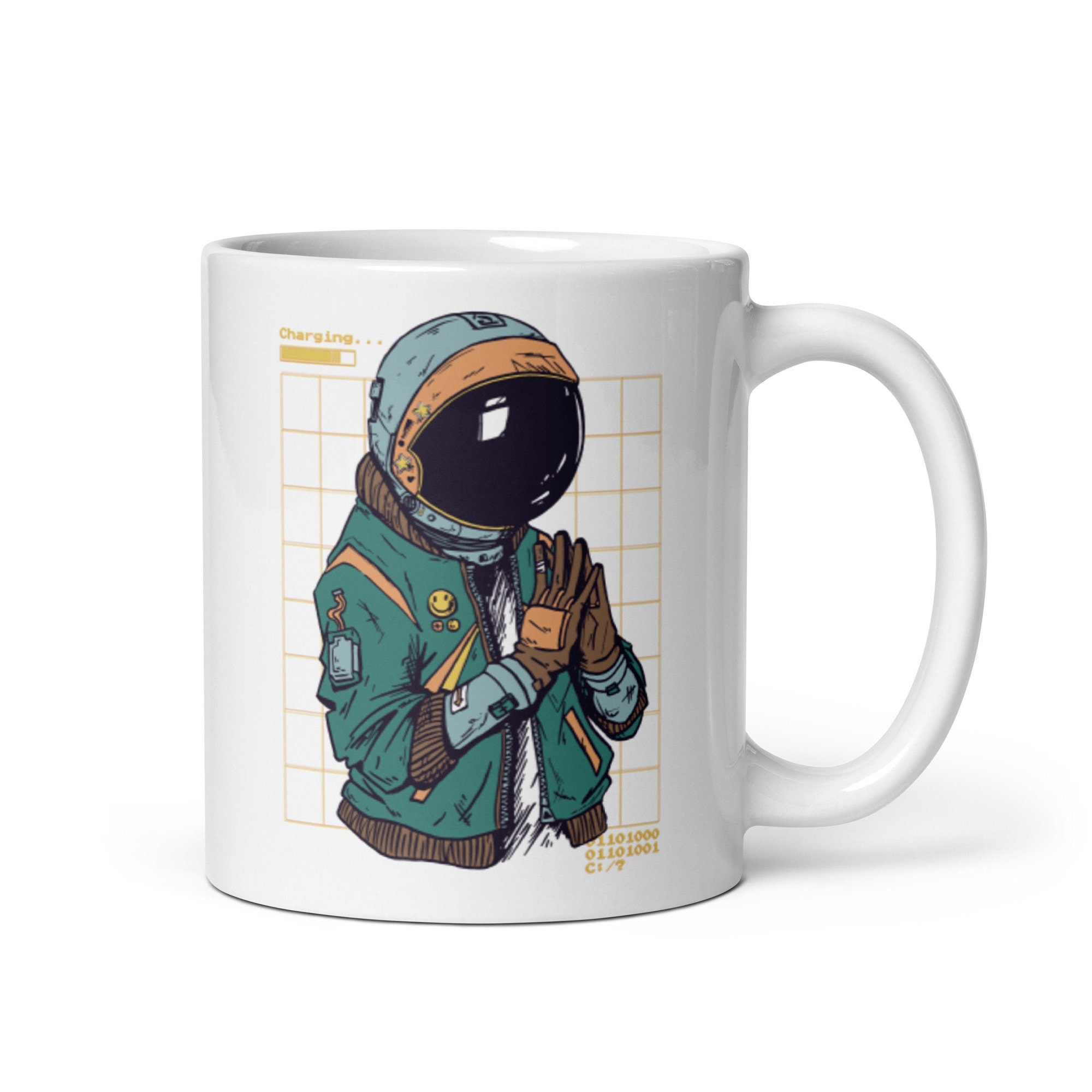 Futuristic Cyberpunk Astronaut Coffee Mug - Outer Space Vaporwave Cosmonaut Tea Cup - Science Fiction Synthwave Gift