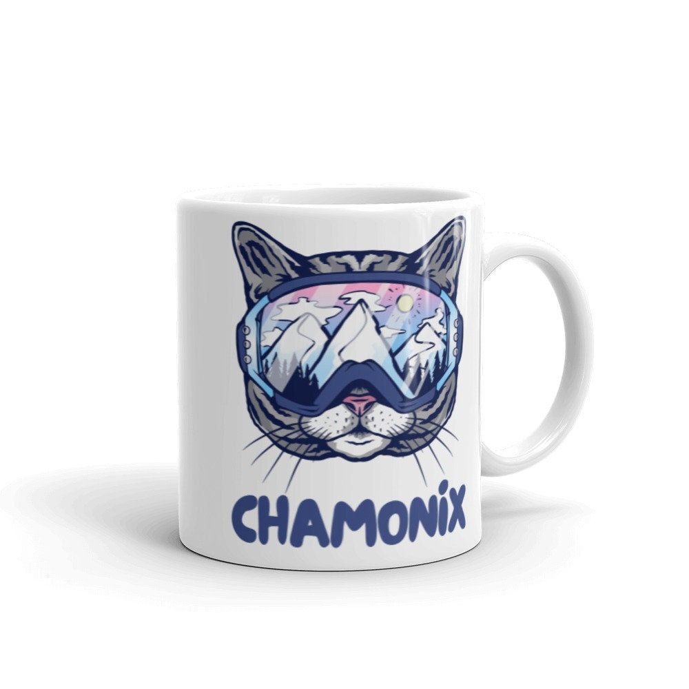 Tasse à Café Chamonix, Tasse Thé Mug Français Alpes Souvenir, Drôle d'hiver, de Chat Ski, Skieur Cha