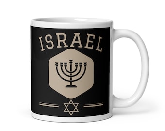Israel Coffee Mug, Israel Tea Cup, Israel Mug, Israel Souvenir, Star of David Menorah Mug, Israel Gift