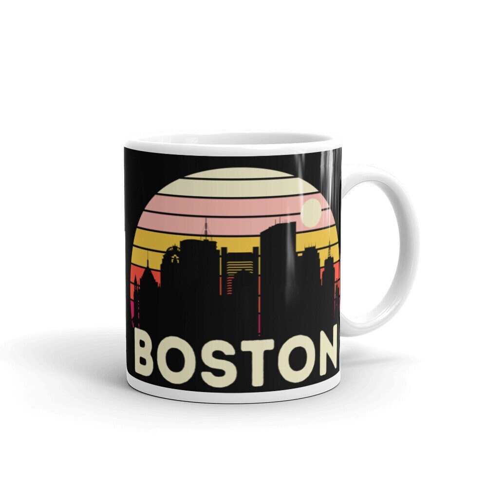 Boston Mug, Boston Skyline Souvenir, Gift, Massachusetts Coffee Tea Cup, Vintage Sunset Mug