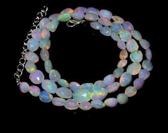 Ethiopian White Opal Necklace: Faceted Nugget Beads, Flashy Welo Fire