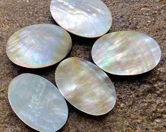 5 AAA Mother of Pearl Cabochons: Oval Flat Back Gemstones